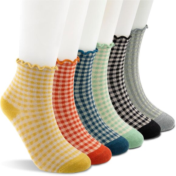 POMIJIAN Women’s Cotton Short Socks Cute Ruffle Ankle Thin Frilly Dress Socks - Picture 1 of 6